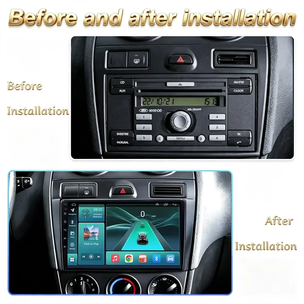 Cortex-A76 Octa-Core Android 16 For Ford Fiesta Mk VI 5 Mk5 2002 - 2008 Stereo Head Unit Multimedia Player GPS Navigation DVD BT