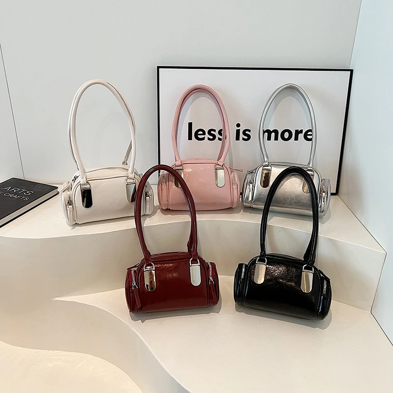 LEFTSIDE Small PU Leather Shoulder Bag For Women 2024 New Trend Korean Fashion Y2K Silver Handbags Females Red Underarm Bag