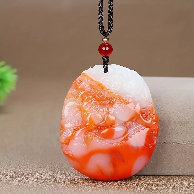 

Xinjiang natural outer Mongolian material red and white unicorn pendant for men and women