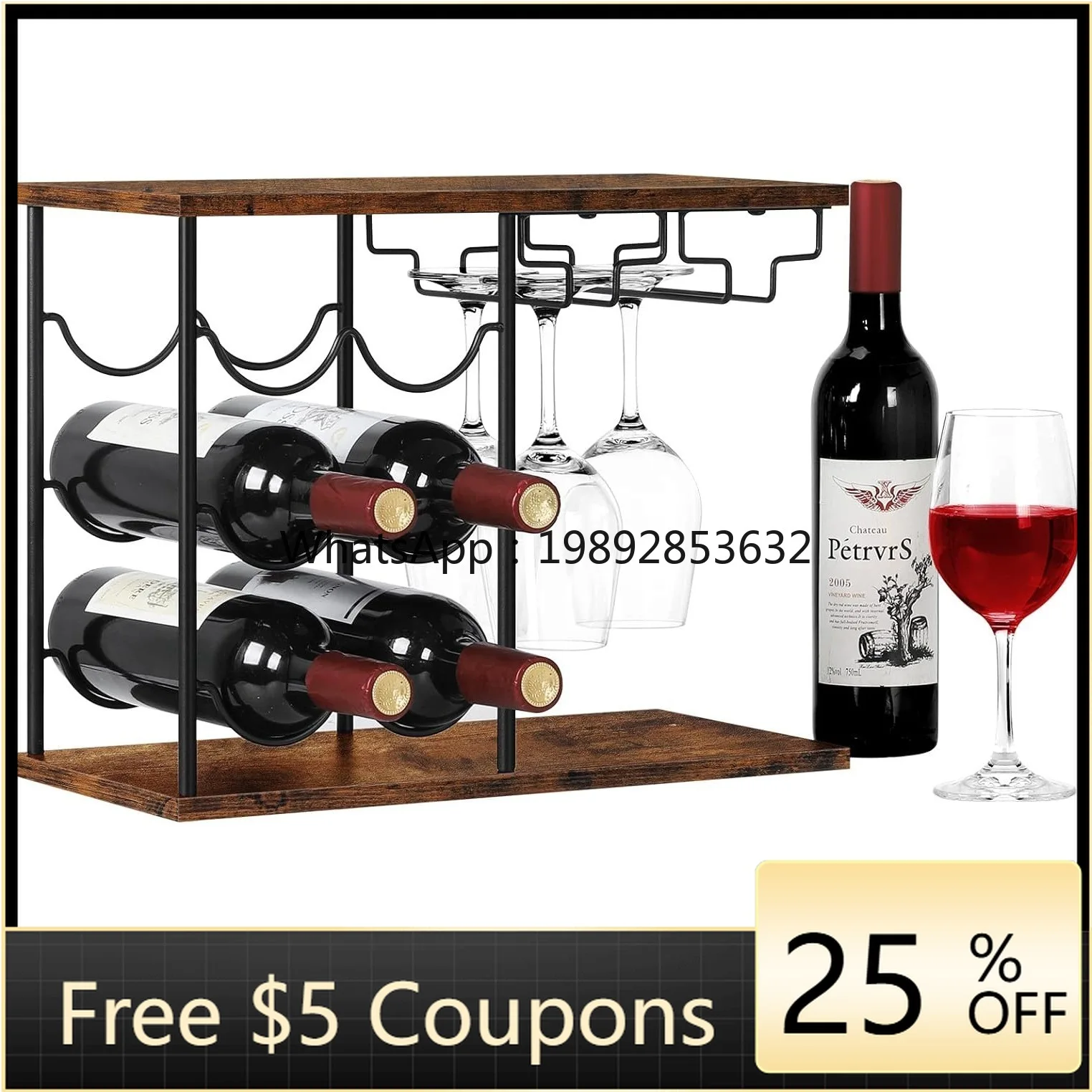 LYY Creative American Iron Art Wooden Base Red Wine Glass Upside Down Rack Restaurant Bar Wine Decoration Countertop Wine Rack