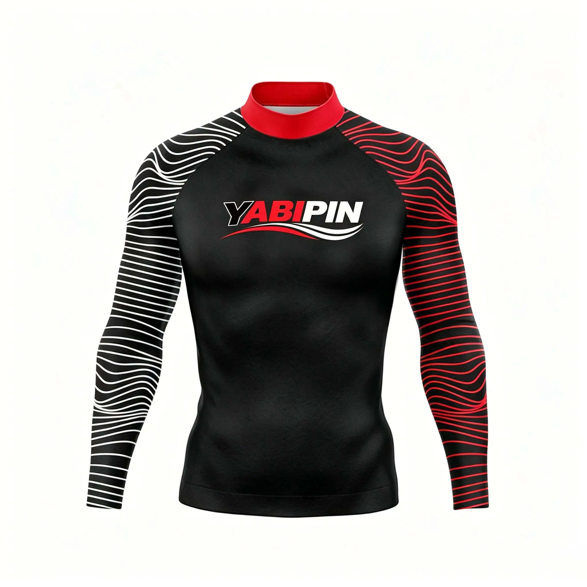 Men‘s Surfing Rash Guard Stand Collar Letter Print Quick Dry UV Protection Beach Shirt