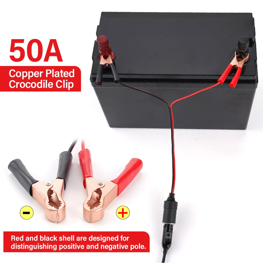 Car Cigarette Lighter Battery Terminal Clip Type Car Charger Socket 50A Copper Plated Crocodile Clip Wire Socket Wire 45CM