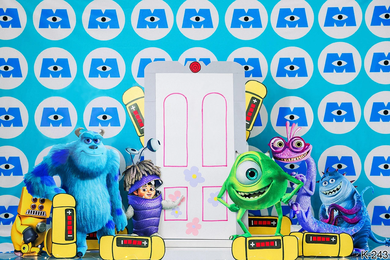 Disney azul pano de fundo monstros inc james p. sullivan mike wazowski bebê feliz aniversário festa dos desenhos animados decoração fundo banner