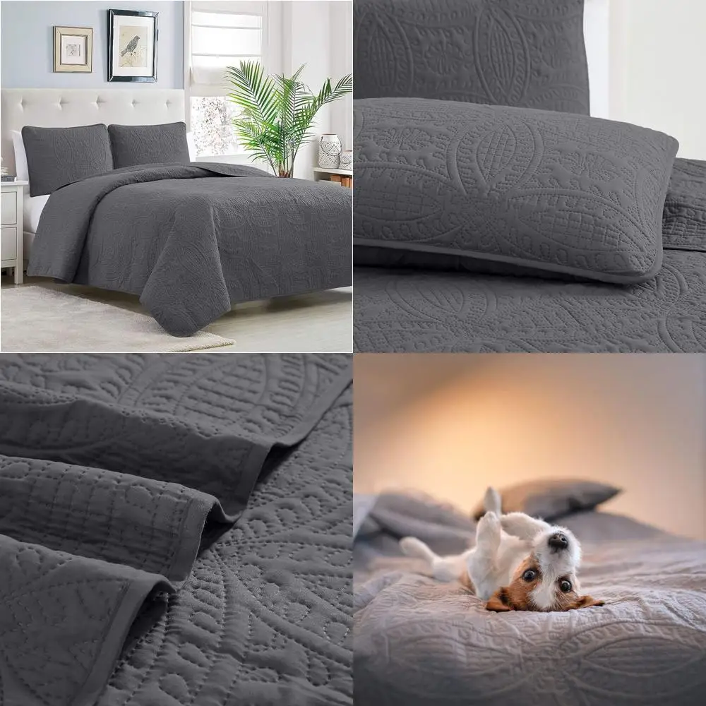 

Негабаритный комплект из трех постельного белья King с Шамами — серый стеганый покрывало