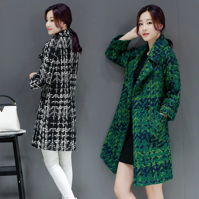 High quality plus-size woolen coat women 2024 women\'s plaid coat Korean fashion slimming medium long woolen coat