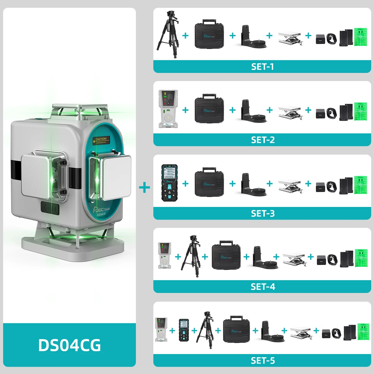 Decteam 16 lines 4D Cross Line Laser Level Self Leveling Green Beam Leveled Tool Kit With Adapter,Tripod,Receiver&Rangefinder