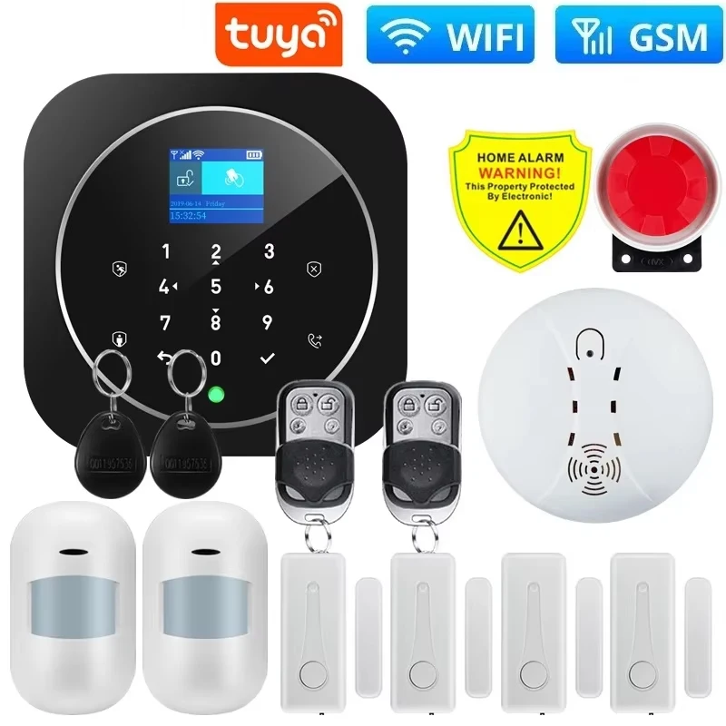 

Умная GSM Wi-Fi сигнализация Tuya для дома, комплект беспроводной охранной сигнализации, датчик движения открытой двери, управление приложением Smart Life