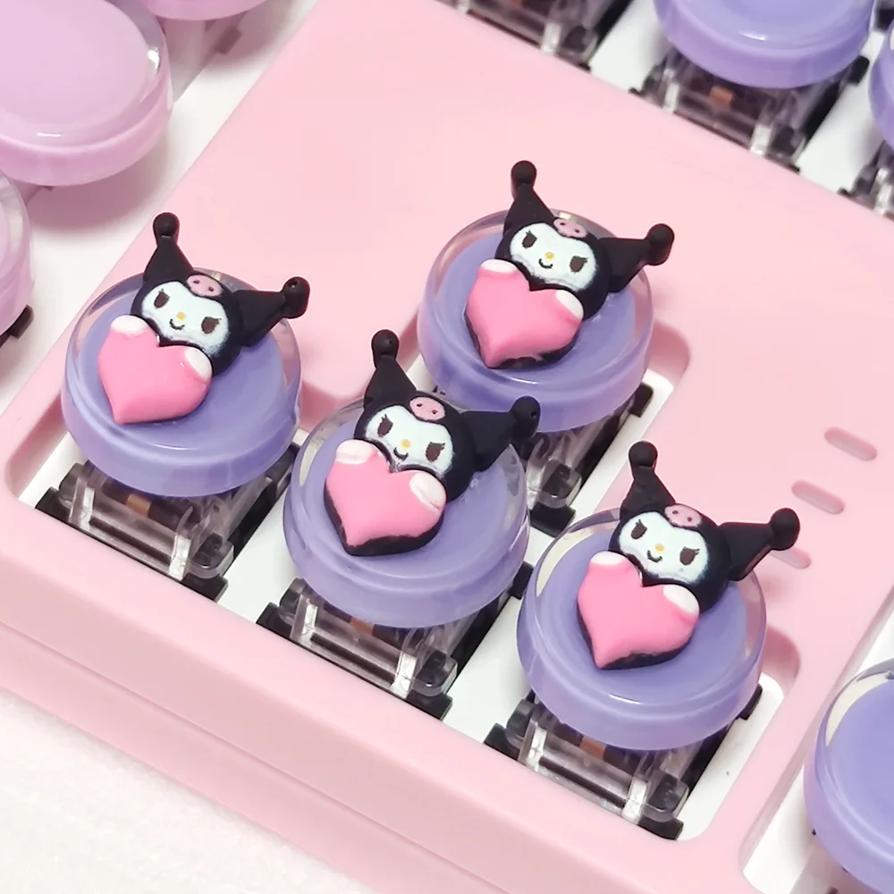 4PCS DIY Handmade Customized Gifts Kuromi Anime Direction Key Caps for Cross Axis Mechanical Keyboard Cute Animal Gamer Keycaps