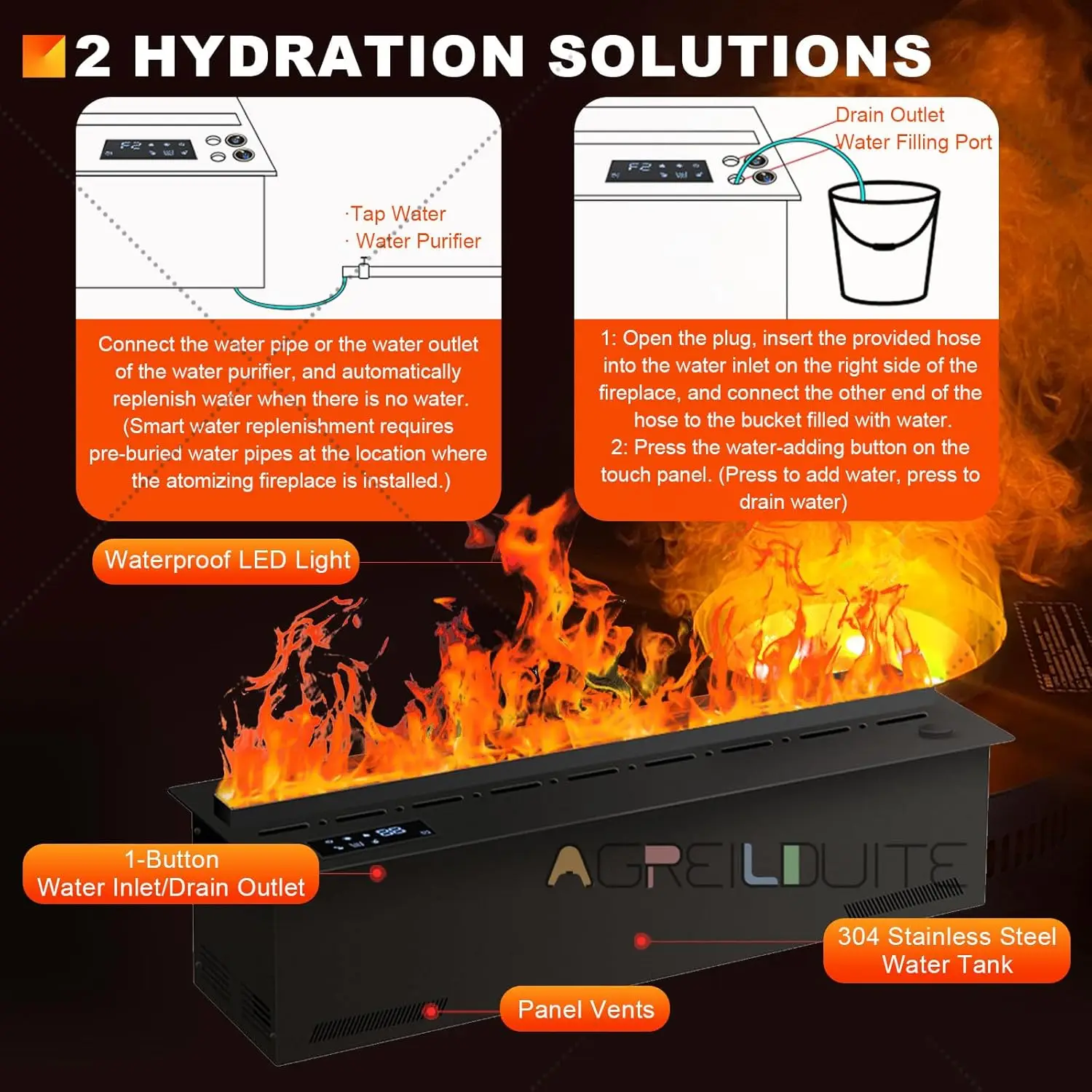 Electric water remote control mist fireplace customized room TV cabinet decoration humidifier 3D steam flame indoor