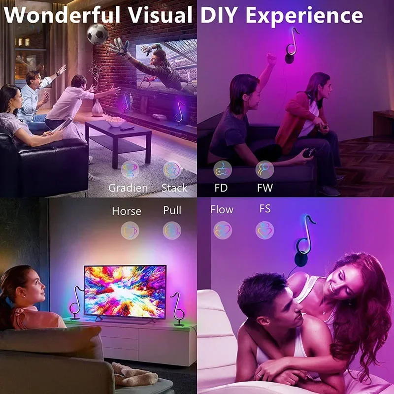 LED Table Lamp Wall Lights RGB Musical Note Night Light 180° Rotating for Tiktok Live Party Bar Gaming Room Bedroom Decor