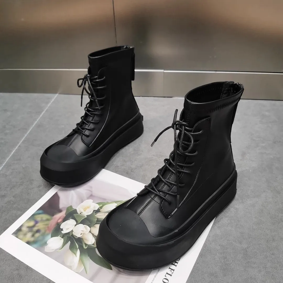 Elastyczne buty za kostkę dla kobiet Duży okrągły palec Botines Para Mujeres Wąski pasek Gruba podeszwa Botas Mujer 2024 Tendencia Punk