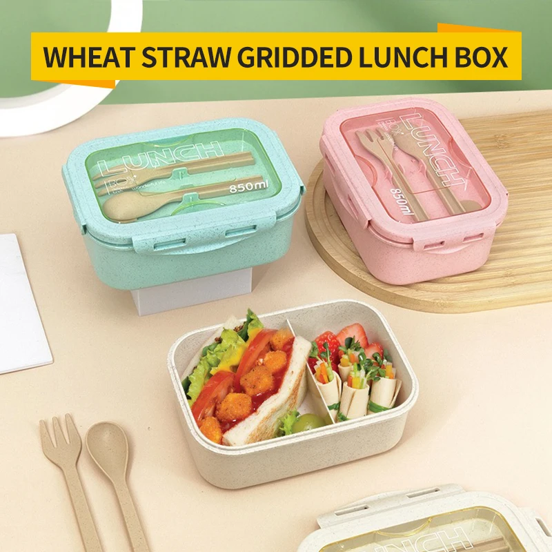 Bento Lunch Box with Straw Material Small Capacity Microwave Heating Food Grade Material Portable Children's Lunch Box