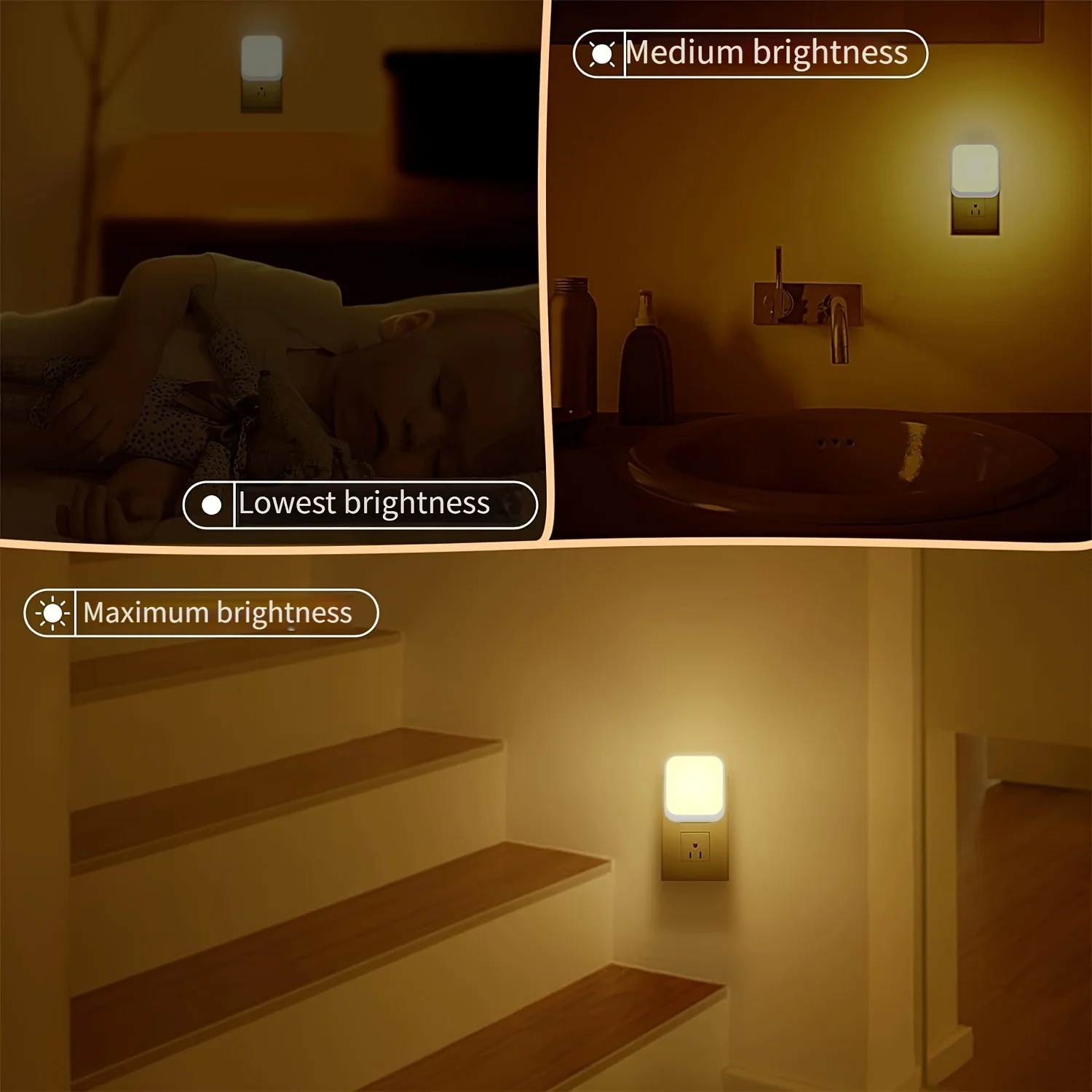 0.5W 3 Model Brightness Dimmable Night Light Socket with Twilight Sensor Night Light for Bedroom, Hallway, Kitchen
