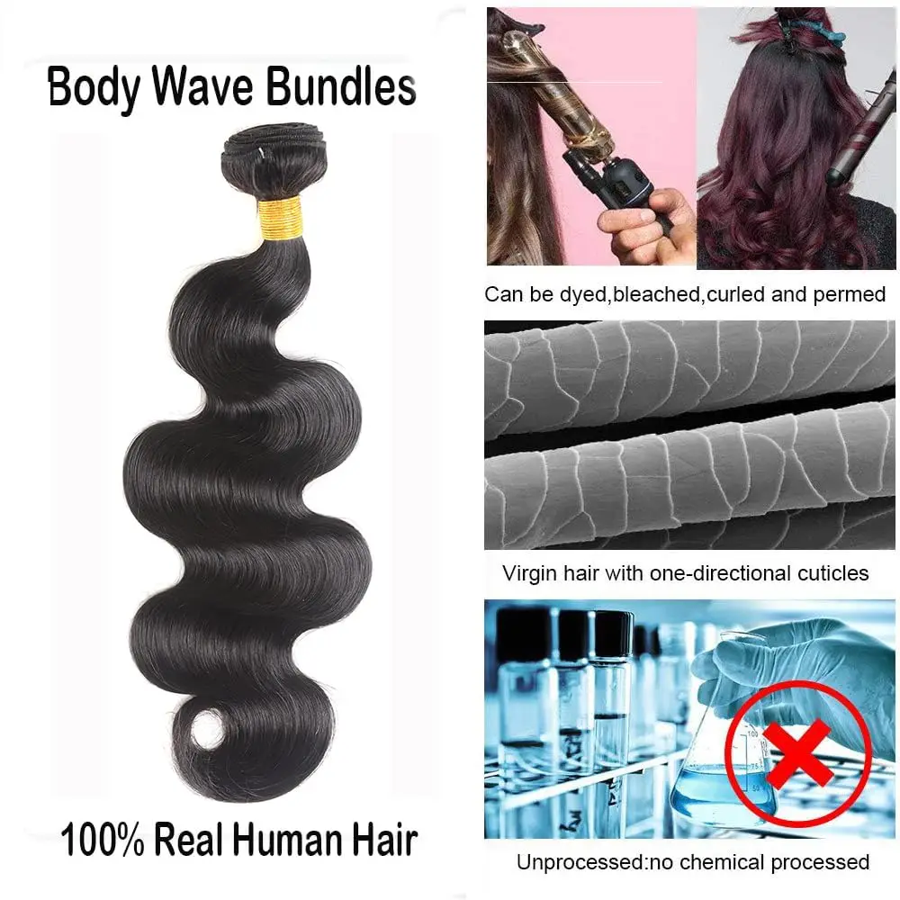 Bundle de cheveux humains Body Wave, 100% cheveux natifs brésiliens bruts, double tissage de trame, cheveux noirs naturels, 12A, 1 Bundle