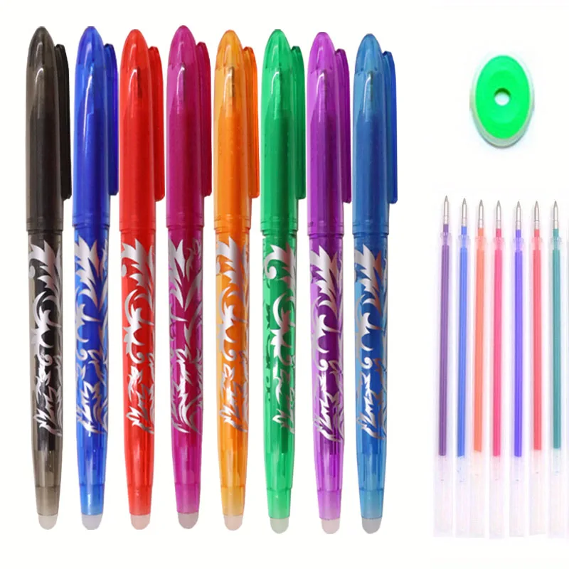 13pcs/set (2pcs Pens+10pcs Refills+1 Eraser ) Colorful Rainbow Erasable Gel Pen for School 0.5mm Writing Tip Drawing Writing