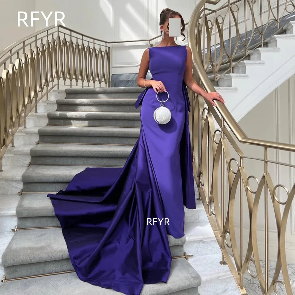 

Фиолетовое вечернее платье RFYR с овальным вырезом и шлейфом на спине, вечернее платье для женщин فساتين مناسبة по индивидуальному заказу