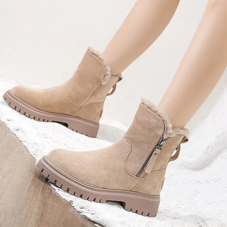 Ankle Snow Boots Women 2022 Winter Warm Fashion Designer Platform Boots Gladiator Non-slip Plush Flats Shoes Fur Boots Plus Size