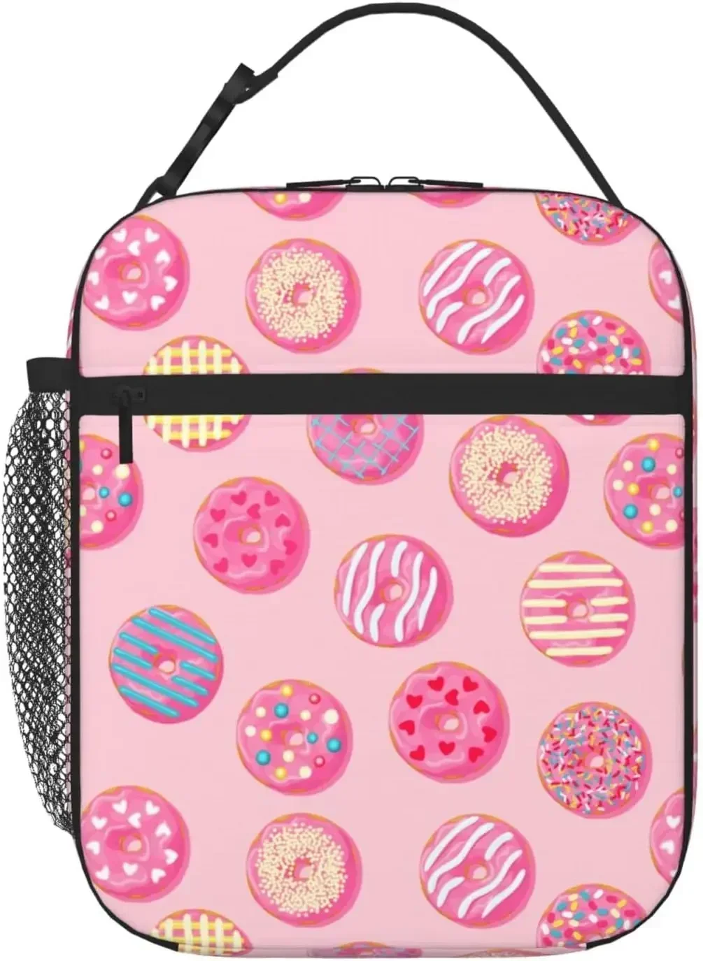 Cute Pink Donut Lunch Bag Double Insulated Leakproof Lunch Box Tote Bag Cooler with Side Pockets for Work Picnic Travel Camping