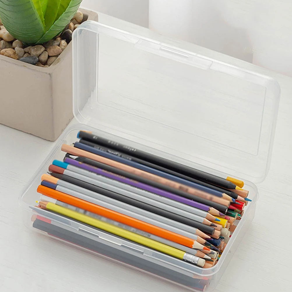 

2pcs Plastic Pencil Box Stationery Storage Box Durable Pen Organizer Case School Office Supplies Container With Lid