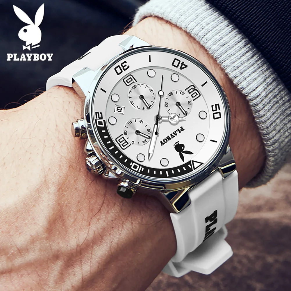 PLAYBOY Top Brand Wrist Watch Men New Original Fashion Watch for Men High Quality Silicone Strap Multifunction Mens Quartz Watch