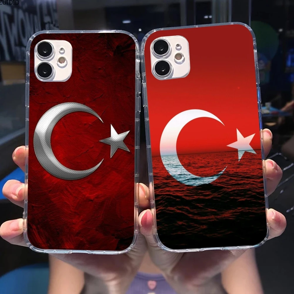 Turkey Flag Painting Mobile Cell Phone Case for iPhone 15 14 13 12 11 X XR XS 8 Pro Max Plus Mini Clear Transparent Cover Shell