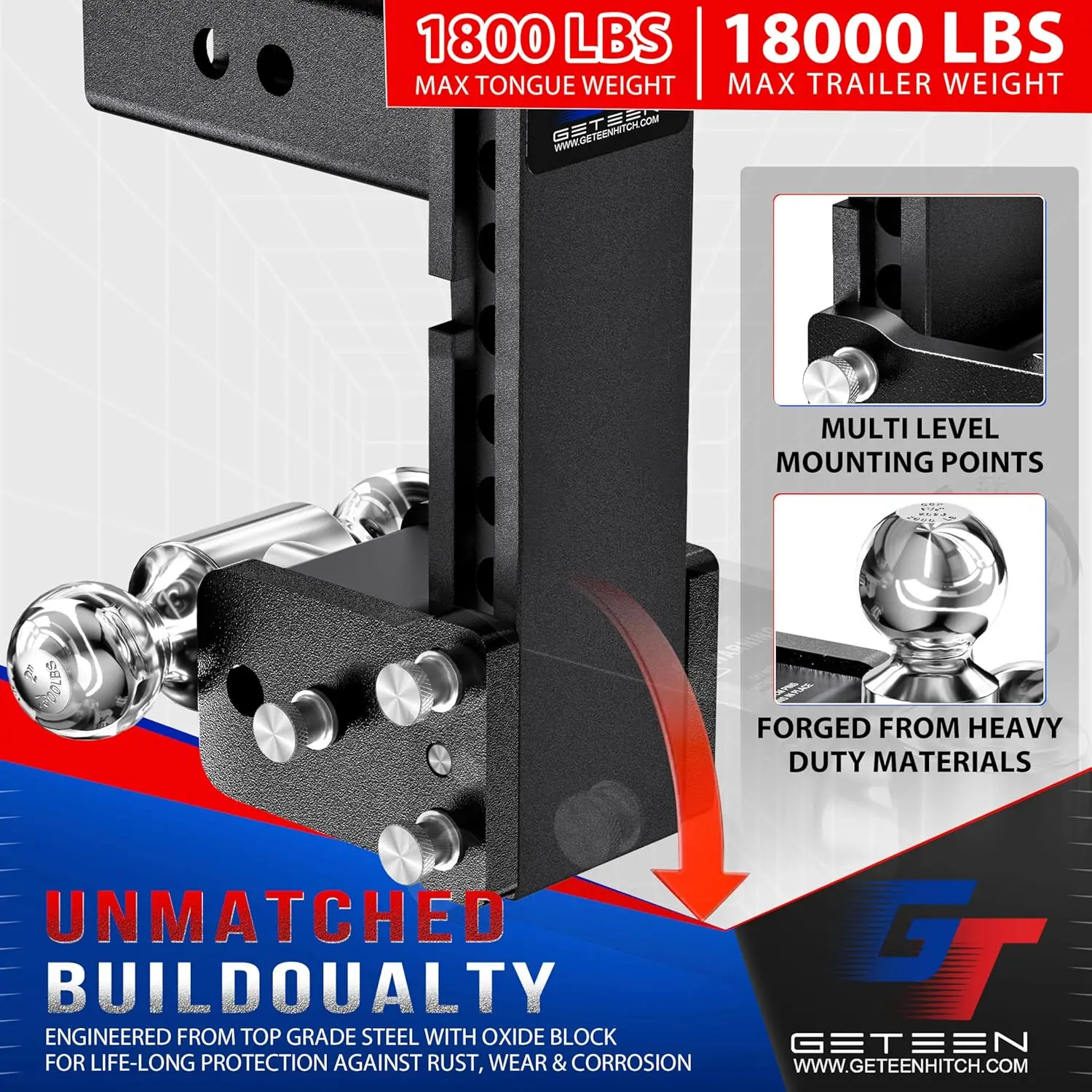 Trailer Towing Application, Aluminum, Silver Color, 15,000 GTW, Dual Ball Design view 2