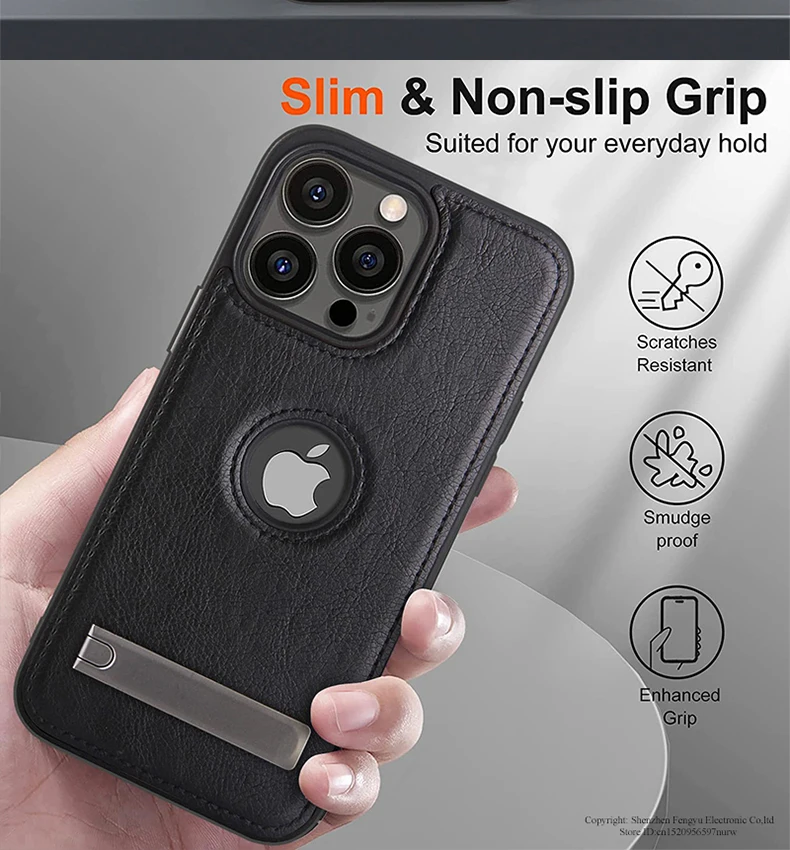 PU-Leder-Handyhülle mit Ständer für iPhone 17 16 15 Pro Max 14 Plus 13 12 11 Mini Soft Grip Luxus-Rückseite mit Ständer – Detail 3