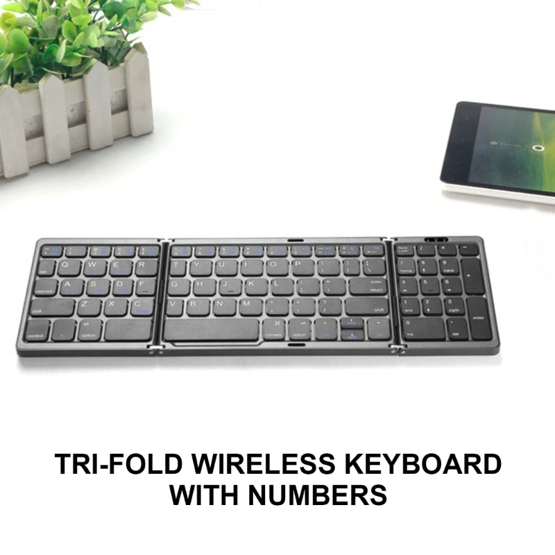 B089 Wireless Keyboard With Numeric Pad Trifold Pocket Sized Small and Thin Keypad Folding Keyboard For Traveler