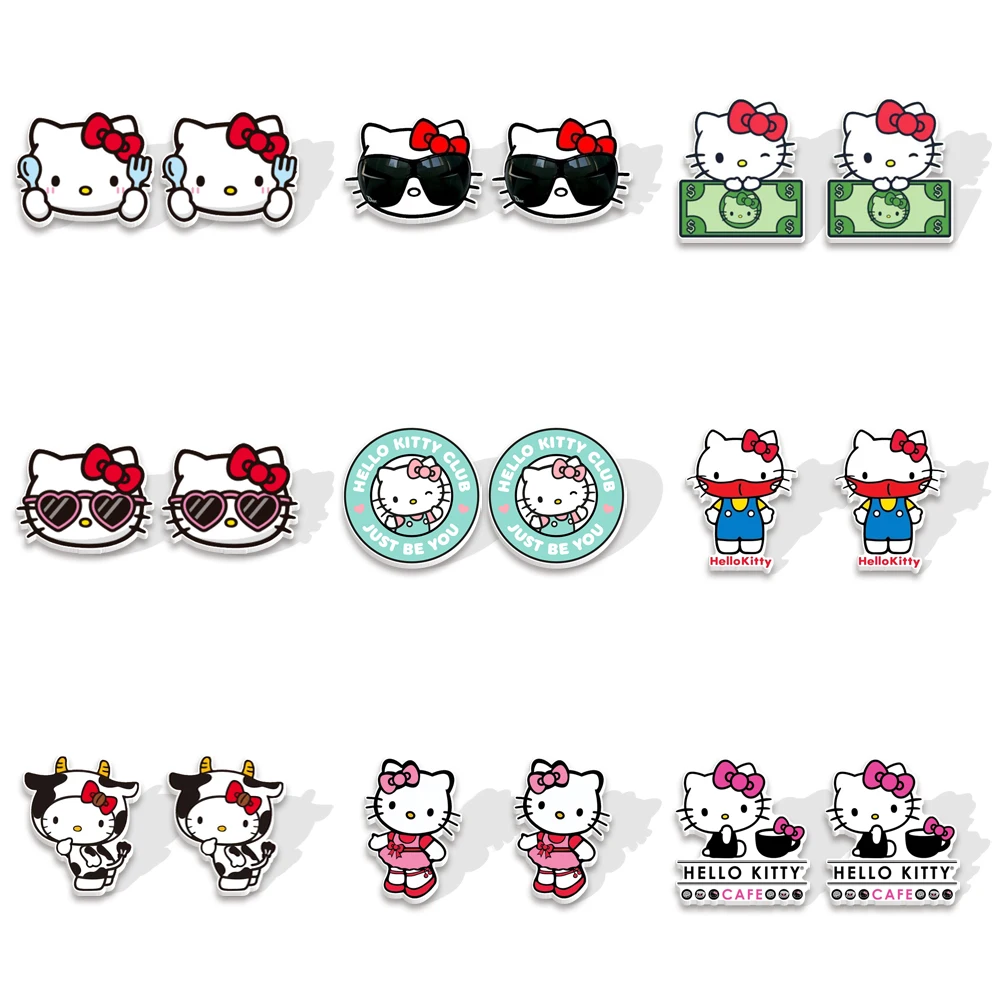 W Cute Hellokitty Stud Earrings Sanrio Resin Earrings New Accessories For Girls Colorful Stud Earrings Cute Jewelry