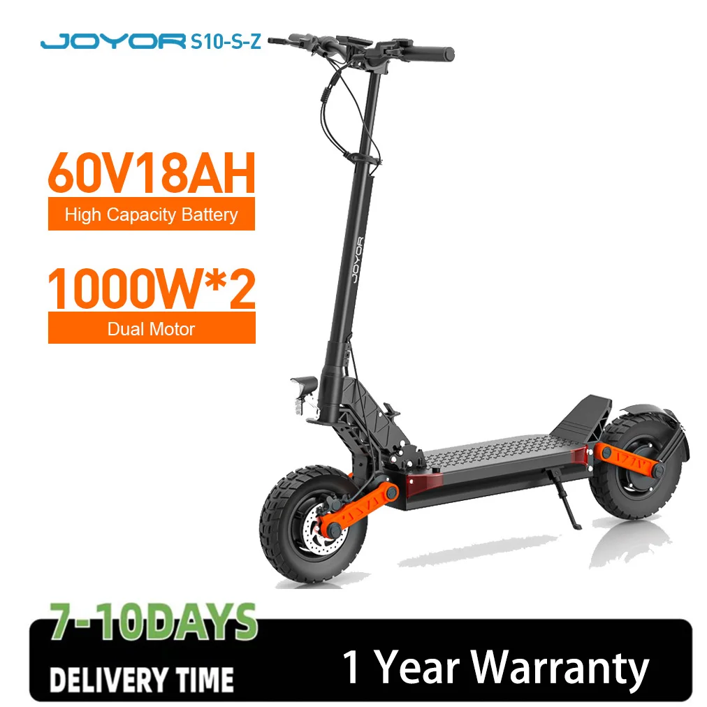 

Joyor S10-S-Z Электронный самокат для взрослых, 1000 Вт * 2 двигателя, 60 В, 18 Ач, самокат, 10-дюймовый внедорожный электрический самокат с шинами