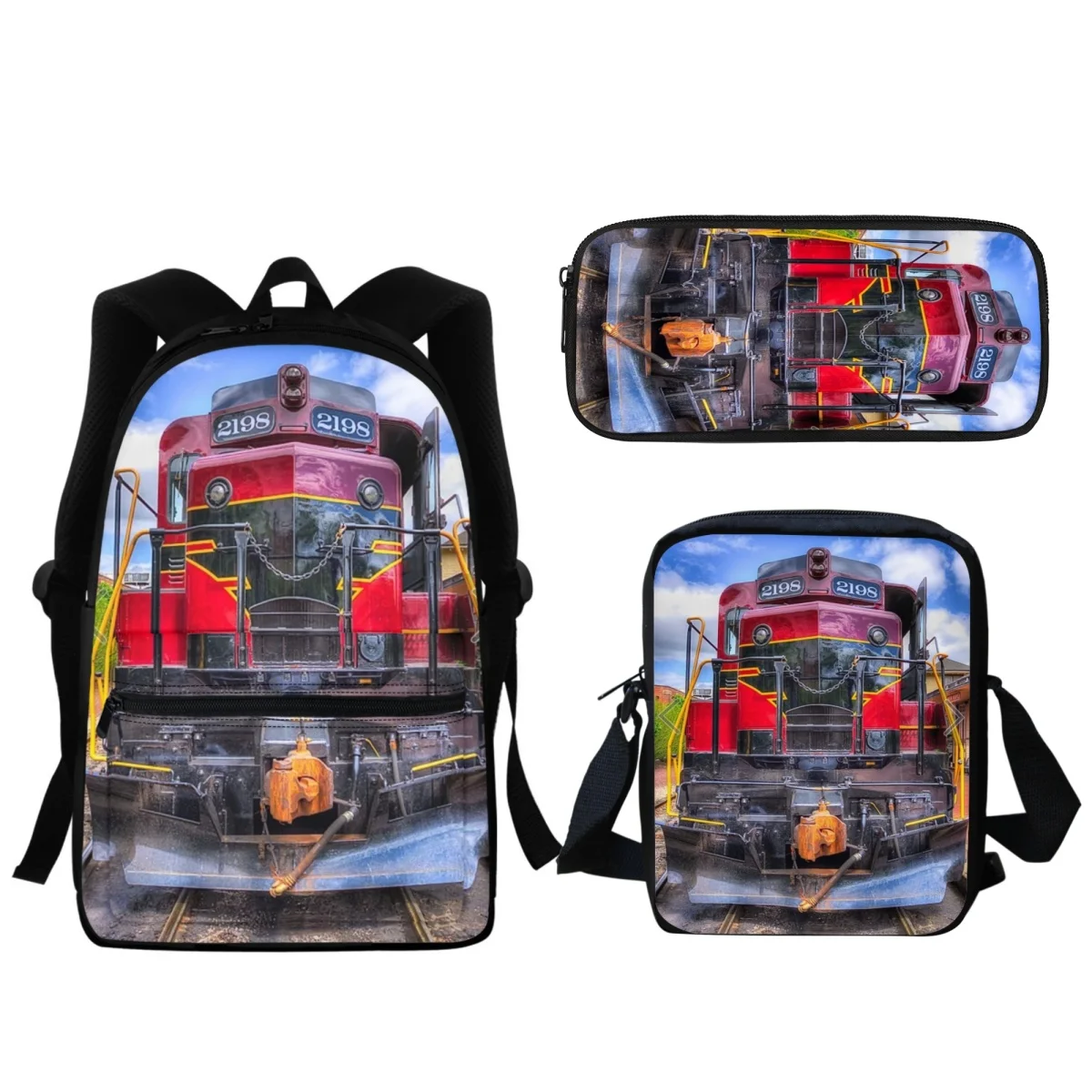 Steam Locomotive Print Boys Kids Backpack Fashion Zipper BookBags Back to School Gift Portable Travel Messenger Bag Stationery