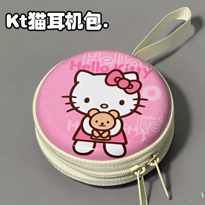 Sanrio HelloKitty cute cartoon pattern boys and girls mini portable coin earphone storage round zipper bag animation peripherals