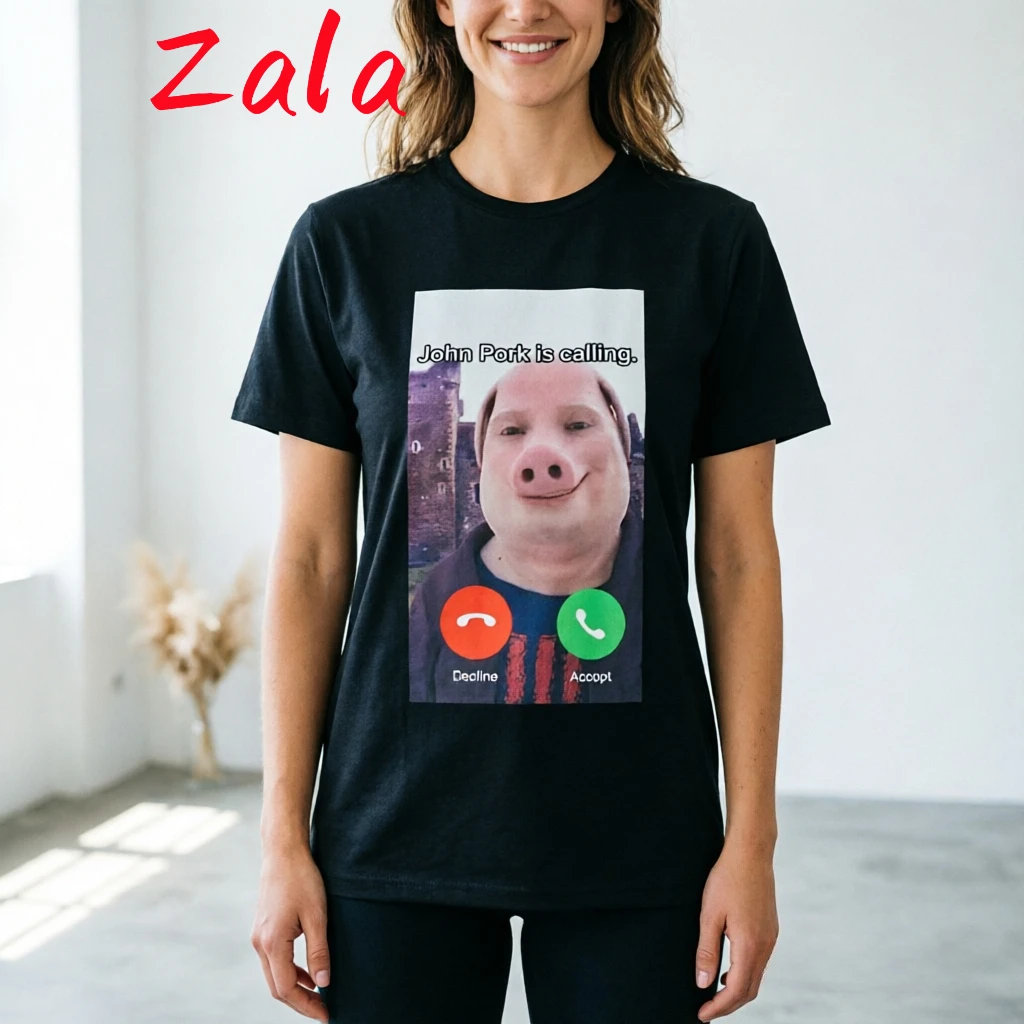 John Pork Is Calling Funny Answer Printed Women's T-shirt Unisex Streetwear Tops Summer Casual Short Sleeved Women's Clothing