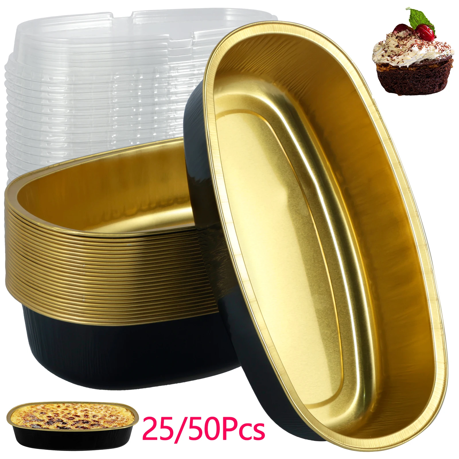 

25/50 шт. мини-формы для выпечки хлеба с крышками, 350 мл, контейнер для торта из алюминиевой фольги, коробка для выпечки, формы для торта, форма для хлеба, термостойкая овальная форма