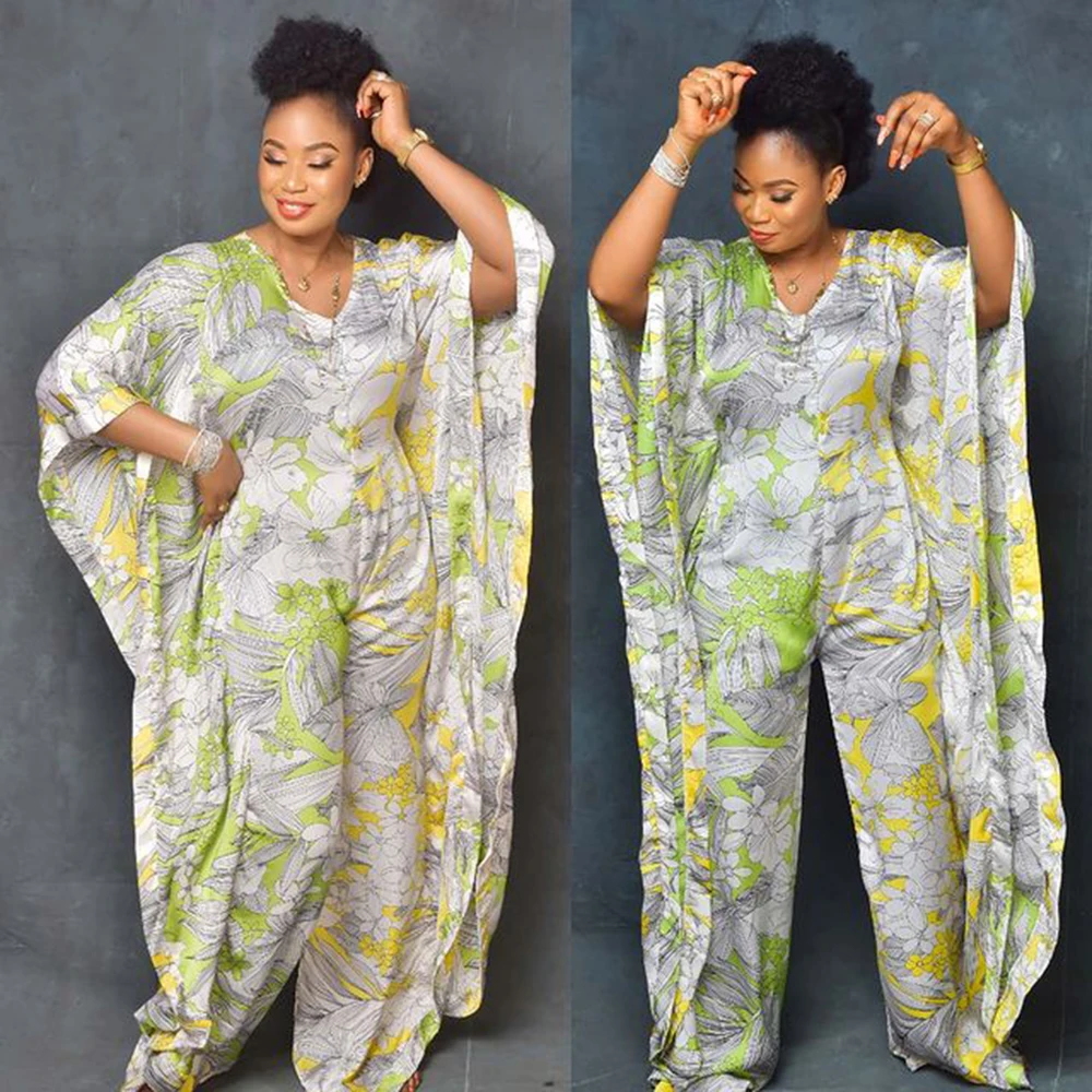 

Muslim Fashion Jumpsuits For Women 2024 Elegant V-neck Bat Sleeve Floral Print Patchwork Design Fit Rompers Clothing