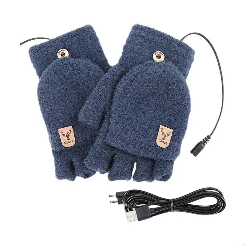 USB Gloves Cap Fingerless Carbon Fiber Heating Crystal Fleece Lining