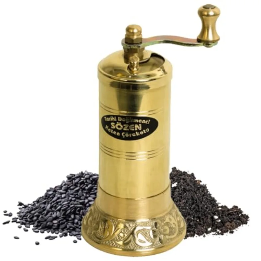 

Ручная мельница для семян Sozen Black Seed Grinder 4.33 дюйма, латунная, с коническими жерновами из нержавеющей стали, портативная, с ручным приводом, для мелких семян