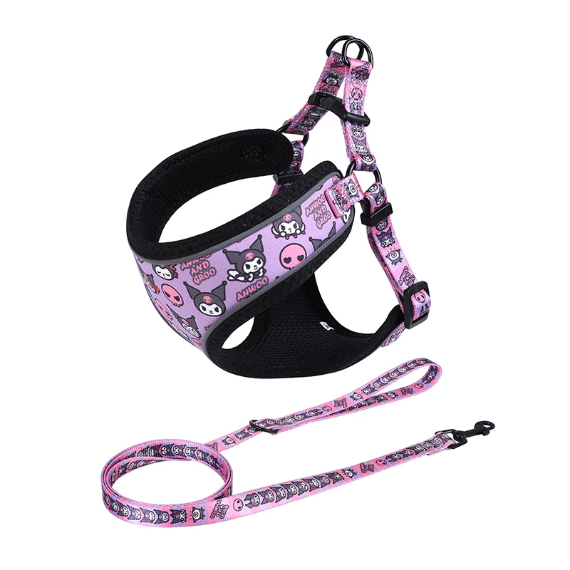 Kuromi Personalized Reflective Dog Cat Harness Vest Pet Adjustable Walking Leash Set Puppy Small Medium Dog Pet Supplies