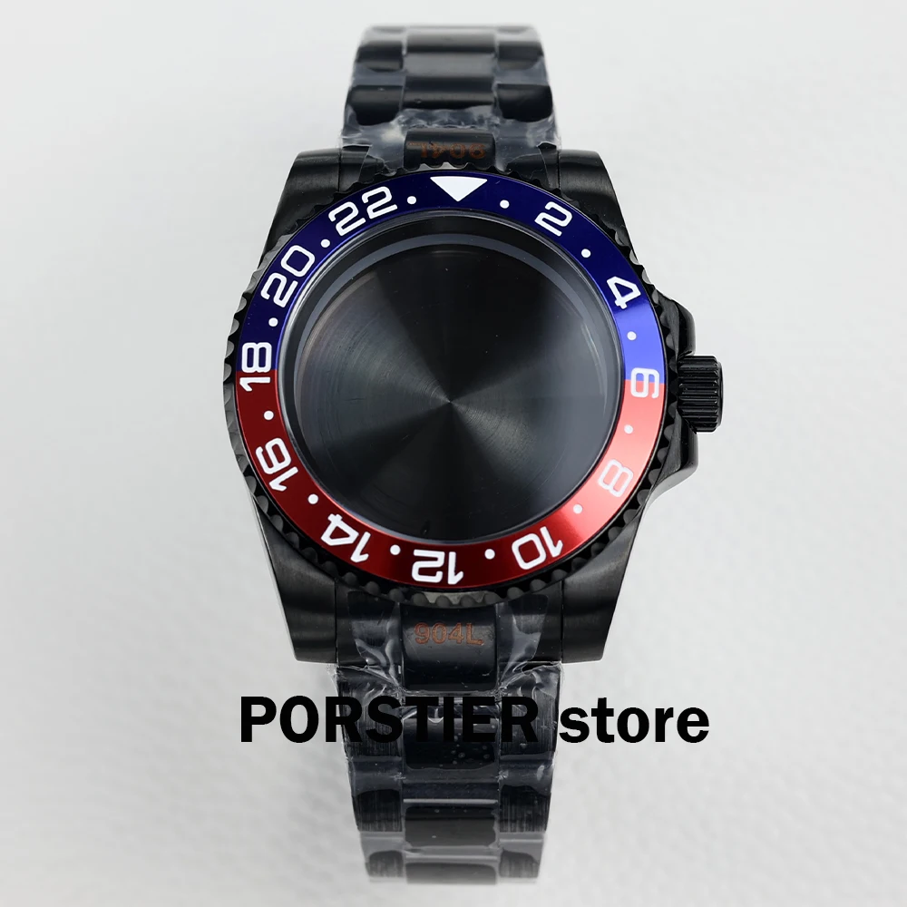 40mm watch case jubilee /oyster bracelet Black pvd stainless steel Sapphire glass fit NH35 NH36 movement 28.5mm Dial sub case