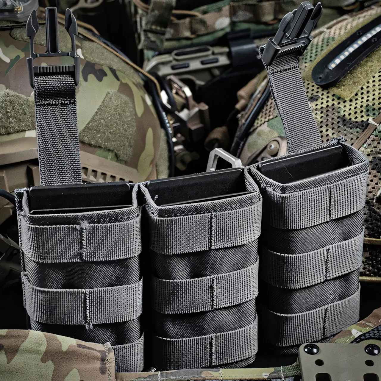 Wosport FAST 5.56 Triple Mag Pouch (Long) Front Panel Cordura Hard Insert MOLLE Quick Buckle Mount for Airsoft Vest Chest Rig