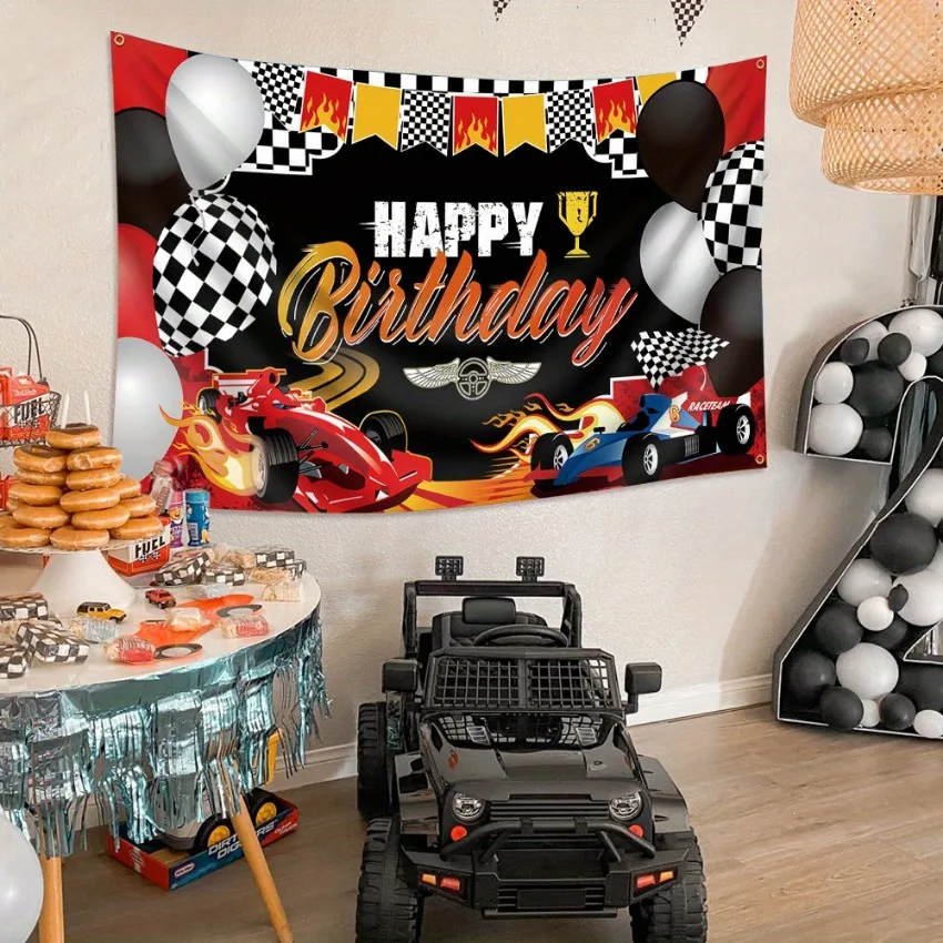 Birthday Race Car Winner Banner 3x5 Ft Award Balloon Flag 4 Brass Grommets Party Home Room Garden Indoor Outdoor Decor