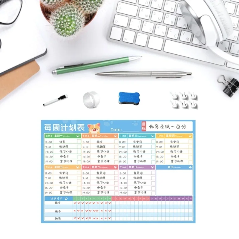 Folha branco magnético para geladeira, calendário, diário, mensal, lista tarefas, planejador para geladeira f19e