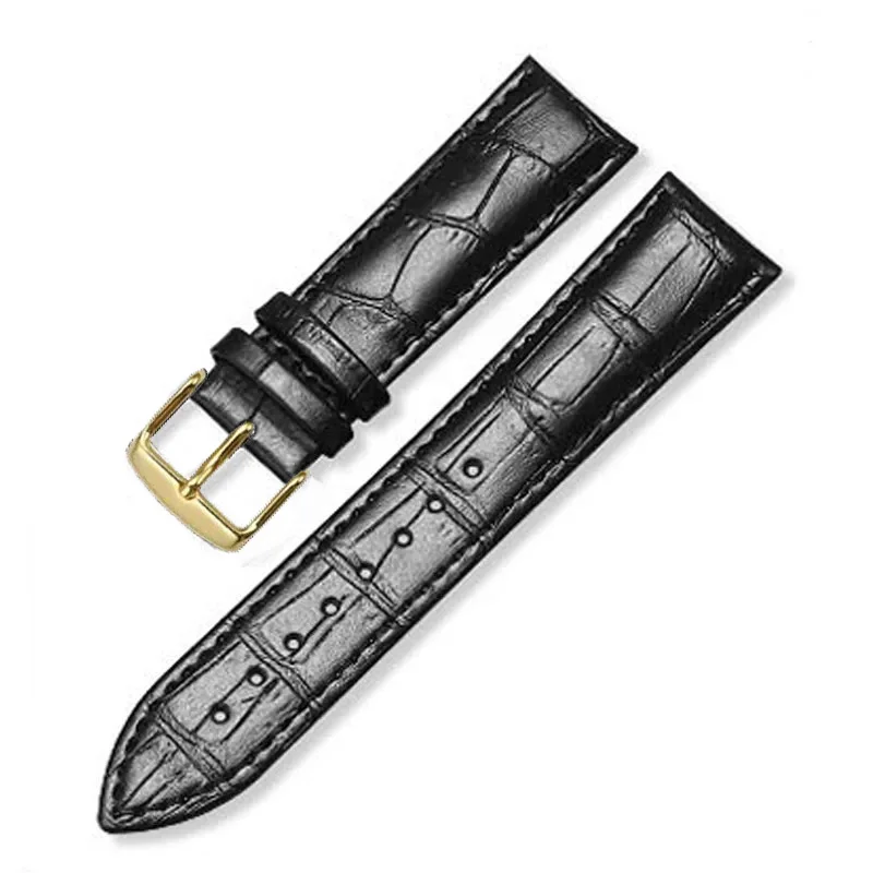 Gold Buckle Leather Watch Strap Fashion Black Brown Replacement Watchband 7 Colors Available 12/14/16/17/1/19/20/21/22/24mm