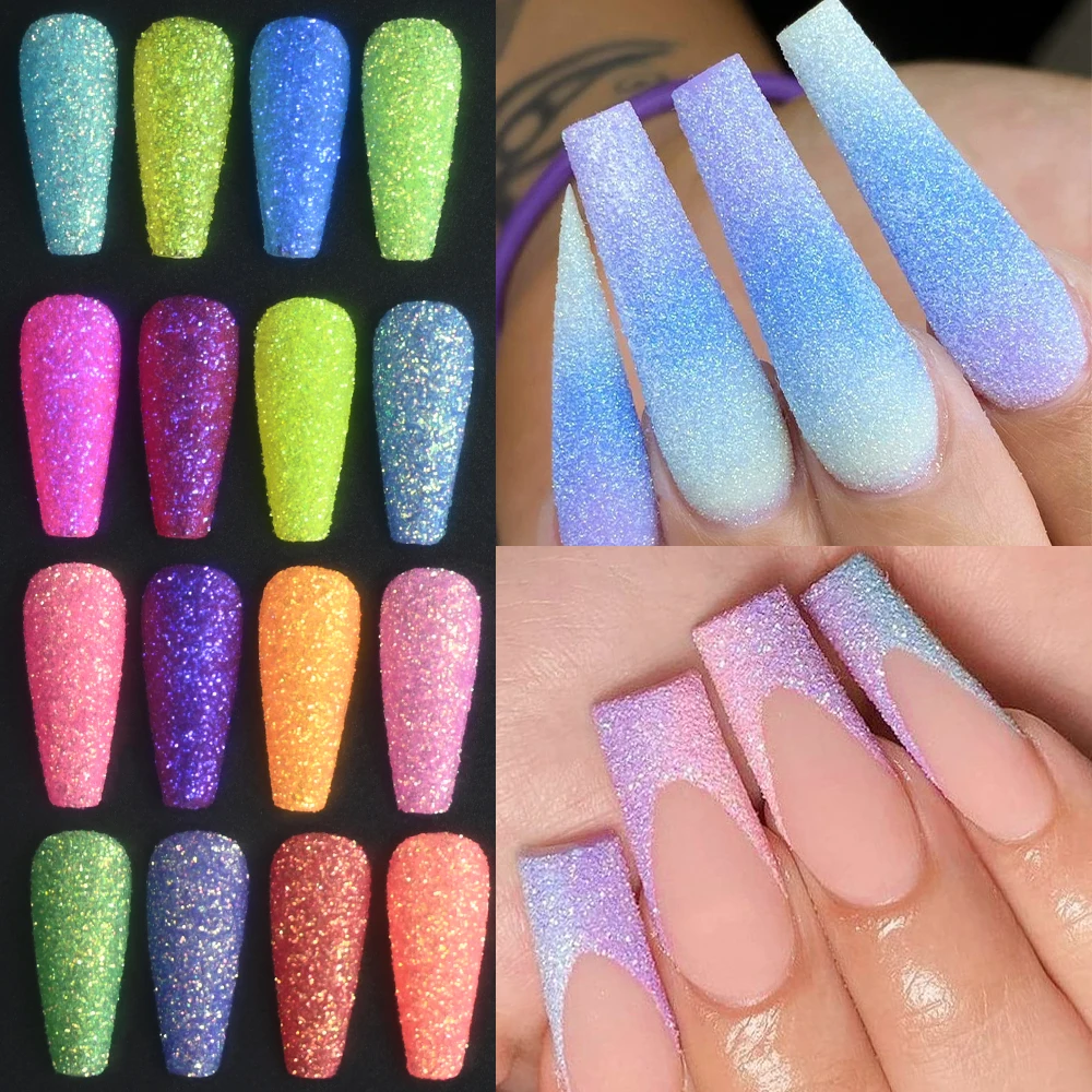 Poudre à ongles en laine colorée, 16 couleurs/ensemble, paillettes, bonbons, sucre, sable, poussière, bricolage, hiver, nail art