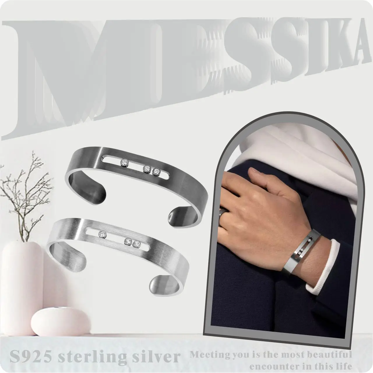 

Sterling Silver s925 MOVE Collection messik Titanium Black Personalized Fashion 2024 New Unisex Dark Men's Bracelet