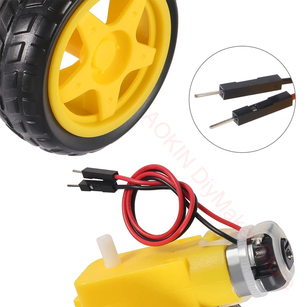 4 pcs DC Electric TT Gear Motor Wheel Kit 3-6V Dual Shaft Geared TT Magnetic Gearbox Engine with 69mm Plastic Car Tire Wheel