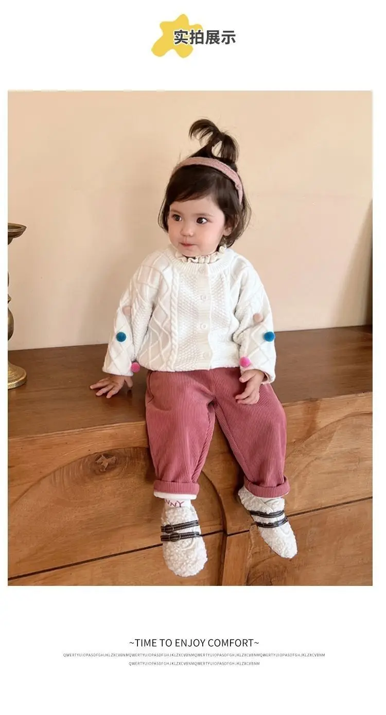 Kinder Herbst Winter Fleece-Gefütterte Gerade Hosen Jungen Mädchen Cordhosen Lässige Lange Hosen Weiche Baby Sporthosen Schulhosen Kinder – Detail 8