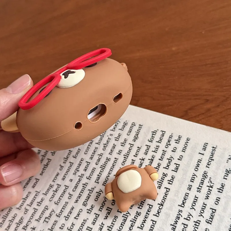 3D Rilakkuma Bear Glasses For AirPods Case Red Frame Silicone Cover with Strap Cute Kawaii Design for AirPods 4/3 Pro/Pro2/Pro3 view 6