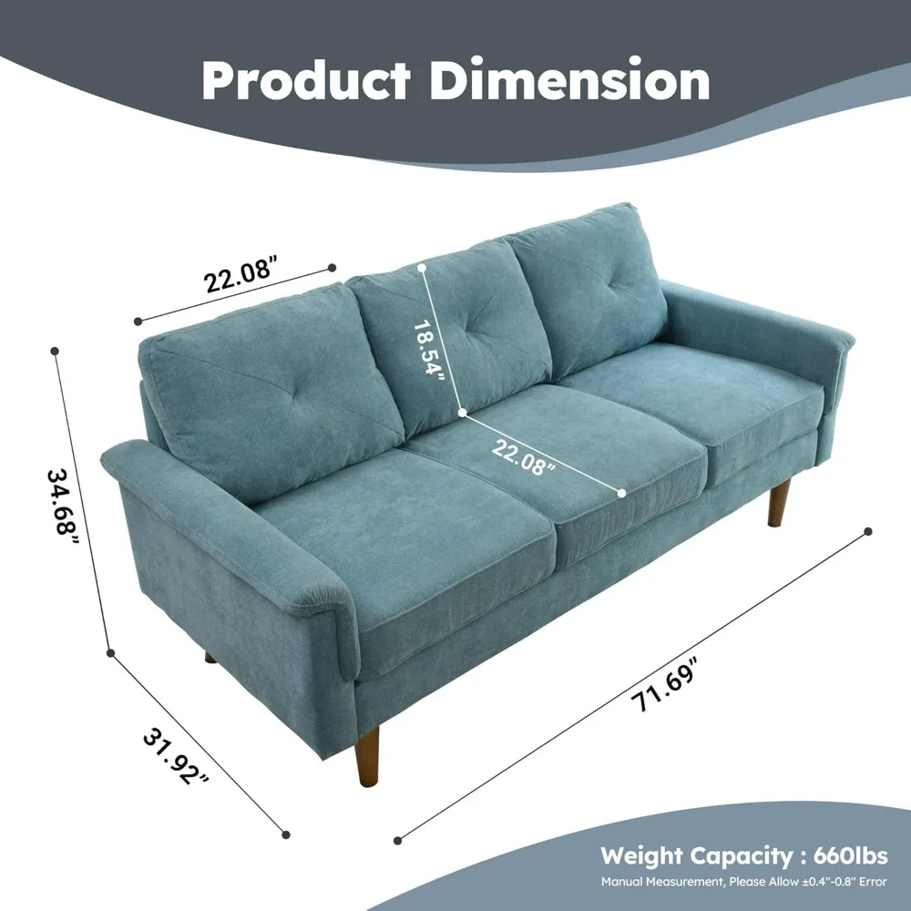 Moderne slaapbank uit het midden van de eeuw, comfortabele diepe stoelen, blauwe bank, kleine loveseat-bank voor appartement, slaapkamer, kantoor, kleine ruimte