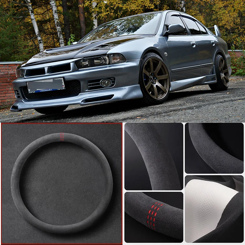 Alcantara Anti-Slip Black Suede Leather Car Universal Steering Wheel Cover For Mitsubishi Galant Car Accessories